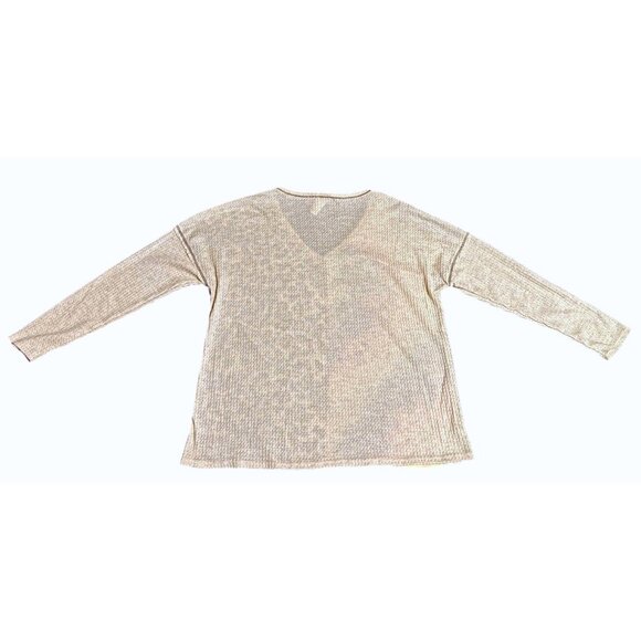 BiBi Womens Tie Dye Leopard Print Waffle Knit Long Sleeve V Neck Top Large - Picture 6 of 6